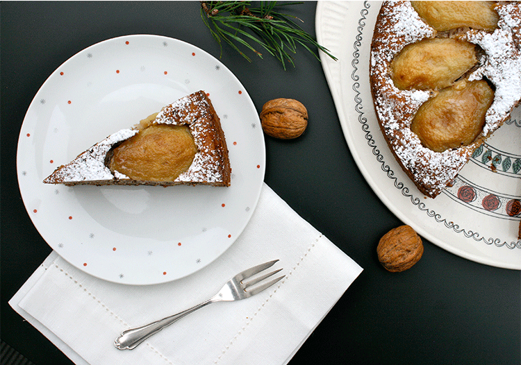 Birnenkuchen mit Walnuss und Schoko