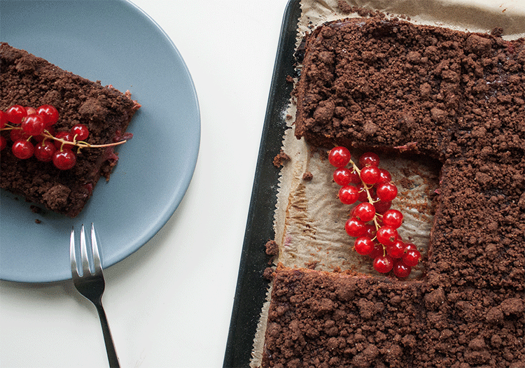 Streusel-Schokopudding-Kuchen mit Johannisbeeren | Küchenmomente