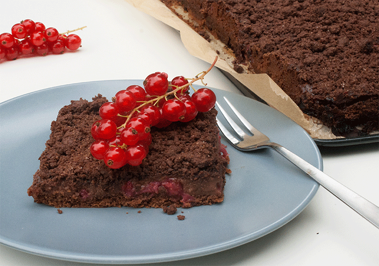 Streusel-Schokopudding-Kuchen mit Johannisbeeren - Küchenmomente