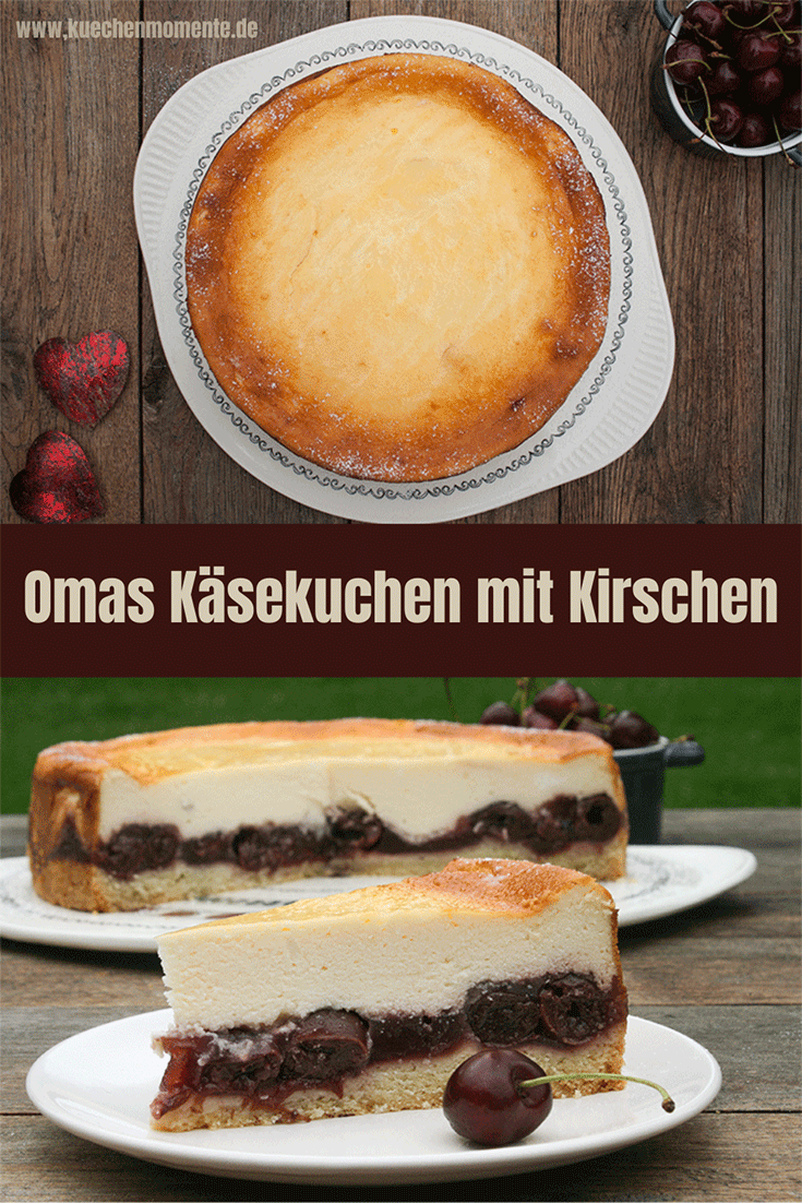 Omas Käsekuchen mit Kirschen Pinterestpost