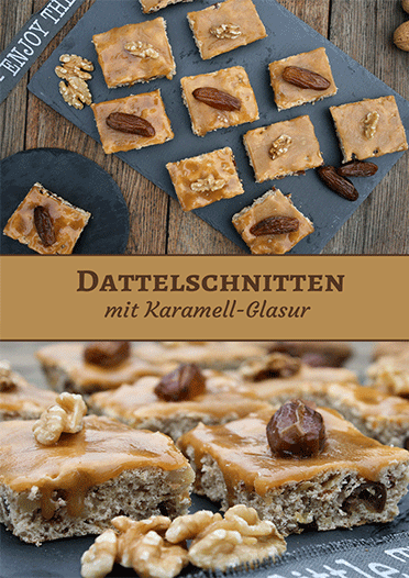 Dattelschnitten mit Karamell-Glasur Pinterestpost 