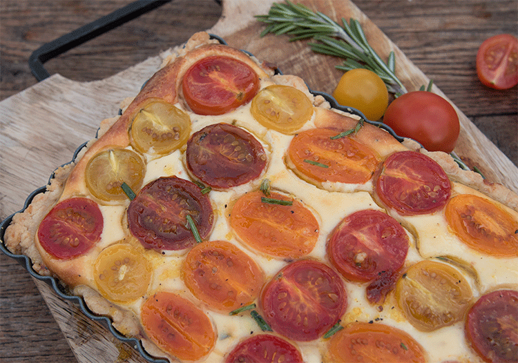 Tomaten Ricotta Tarte mit Honig-Vinaigrette