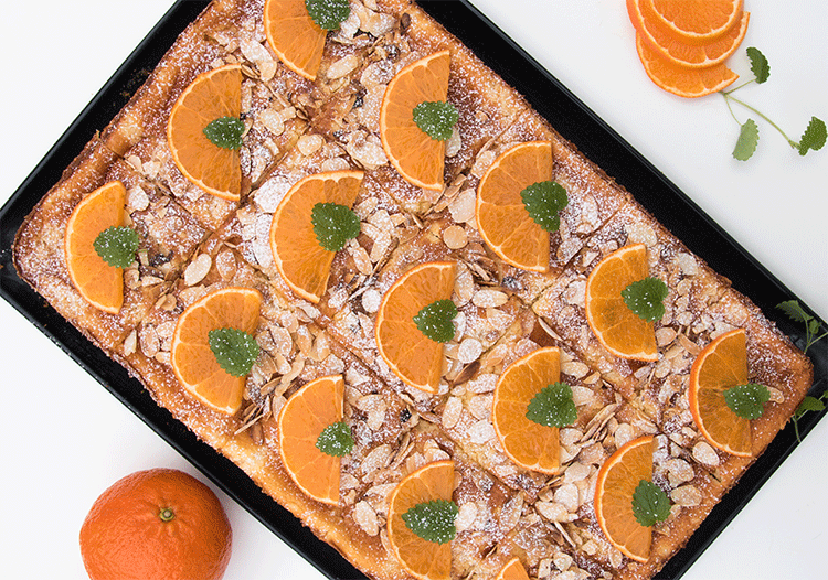Blechkuchen mit Frischkäse, Quark und Mandarinen