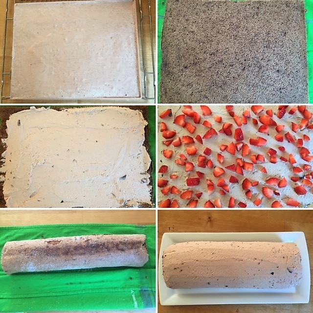 Schoko-Biskuitrolle mit Erdbeeren - Küchenmomente