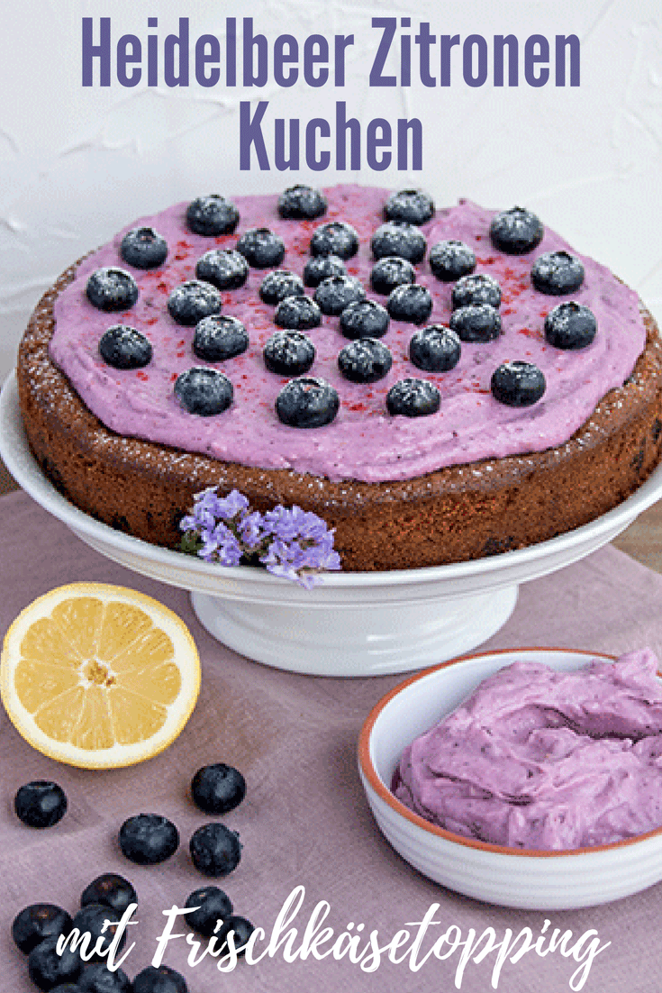 Heidelbeer Zitronen Kuchen mit Frischkäse-Topping Pinterestpost