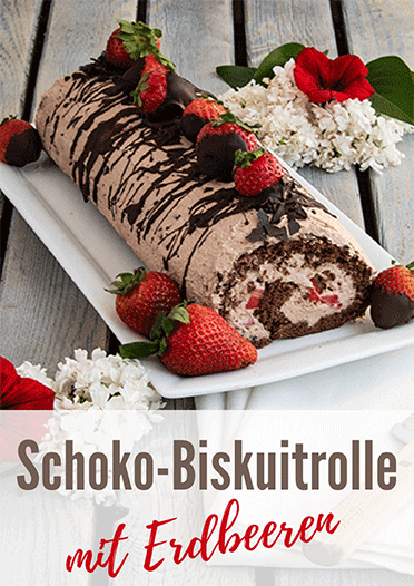 Schokoladen-Erdbeer-Biskuitrolle