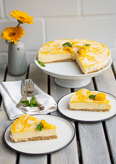 Frischkäsekuchen mit Mango und Kokos ohne Backen