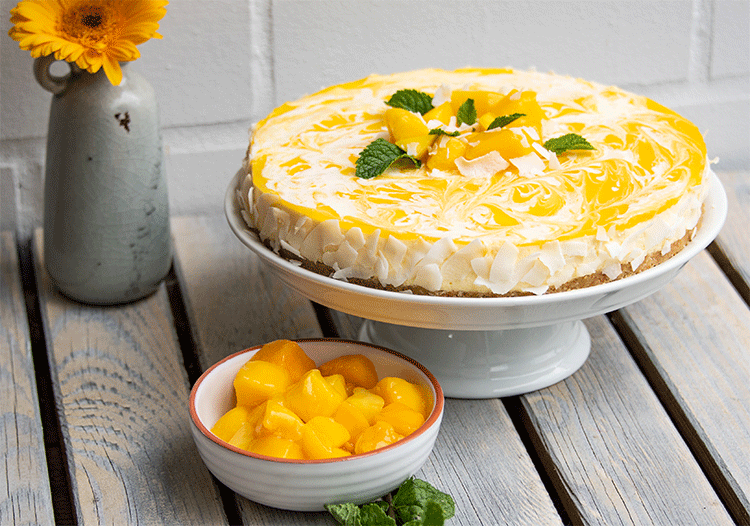 Ohne Backen - fruchtiger Mango Kokos Cheesecake