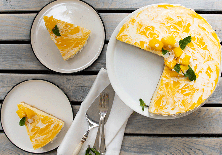 Mango Kokos Frischkäsekuchen mit Keksboden