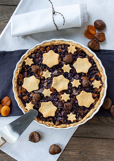 Rotkohl-Quiche mit Maronen vegetarisch