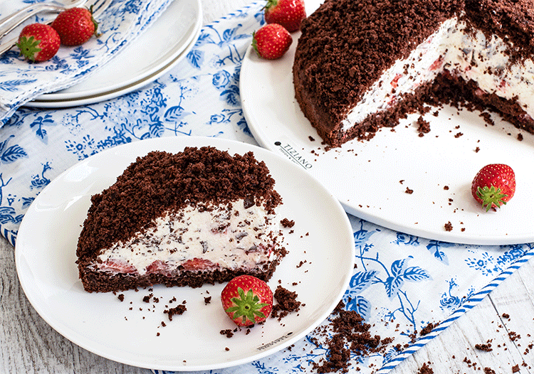 Maulwurfkuchen mit Erdbeeren