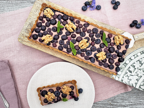 Blaubeeren Käsekuchen Tarte Anschnitt