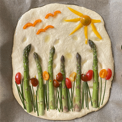 Focaccia Garten vor dem Backen