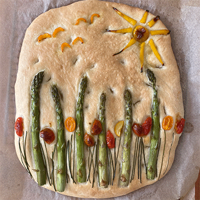 Focaccia Garden mit Spargel