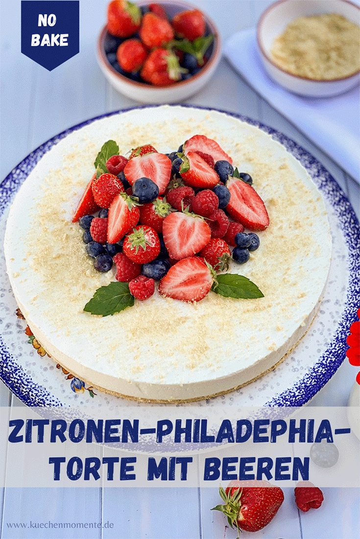Zitronen-Philadelphia-Torte mit Beeren Pinterestpost