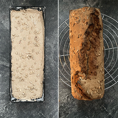 Nussknacker-Brot vor und nach dem Backen