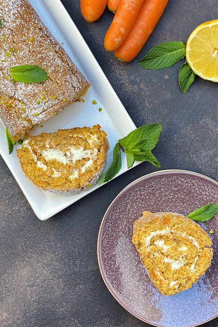 Anschnitt Möhrenrolle mit Zitronencreme