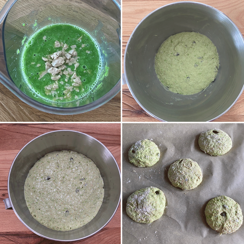 Zubereitung Dinkelbötchen mit grünen Erbsen