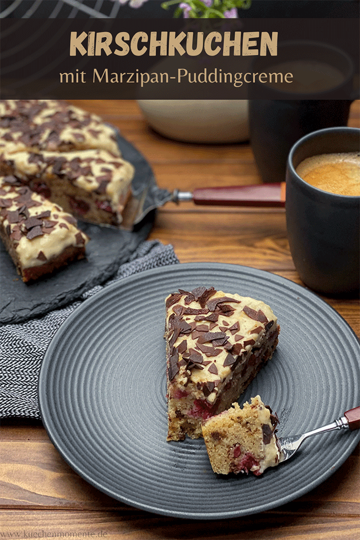 Kirschkuchen mit Marzipan-Puddingcreme Anschnitt