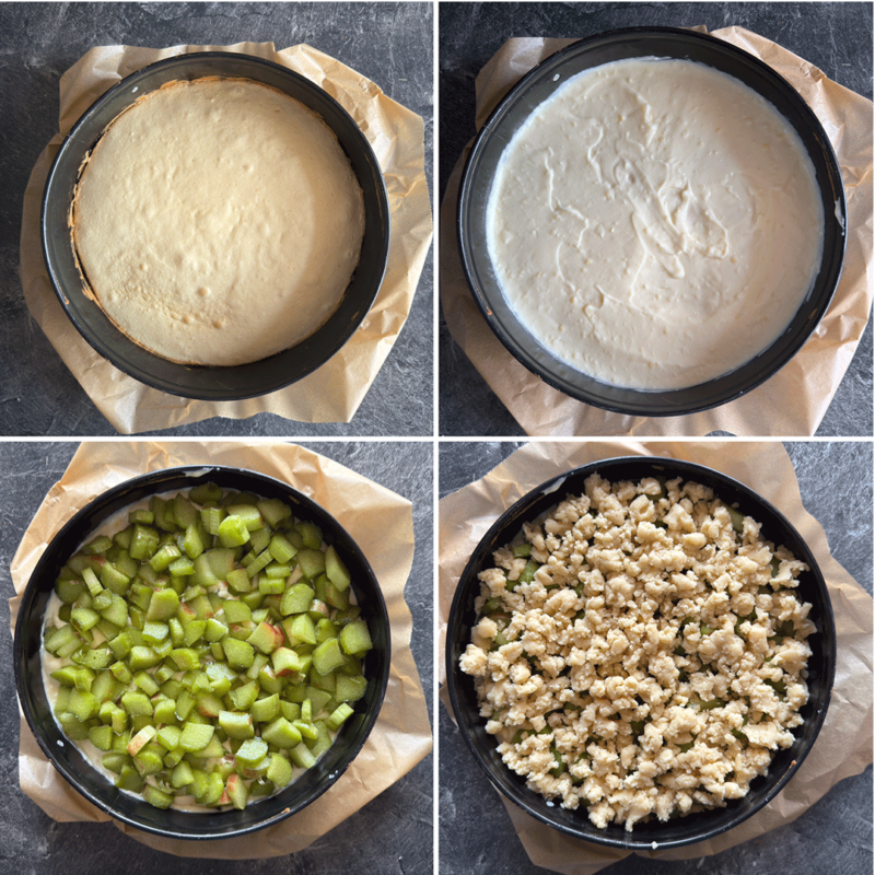 Zubereitung Rhabarberstreuselkuchen mit Pudding