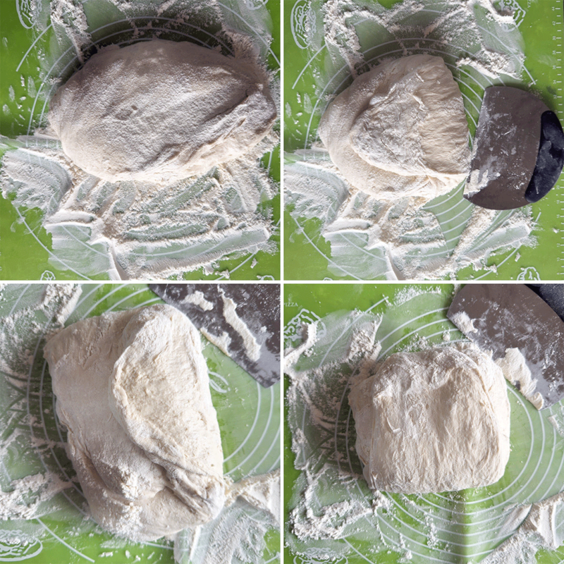 Teig für No Knead Stangenweißbrote falten