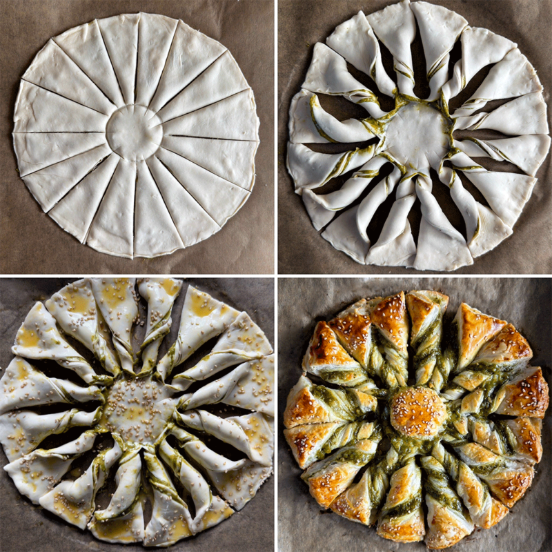 Zubereitung Tarte Soleil mit Pesto und Mozzarella